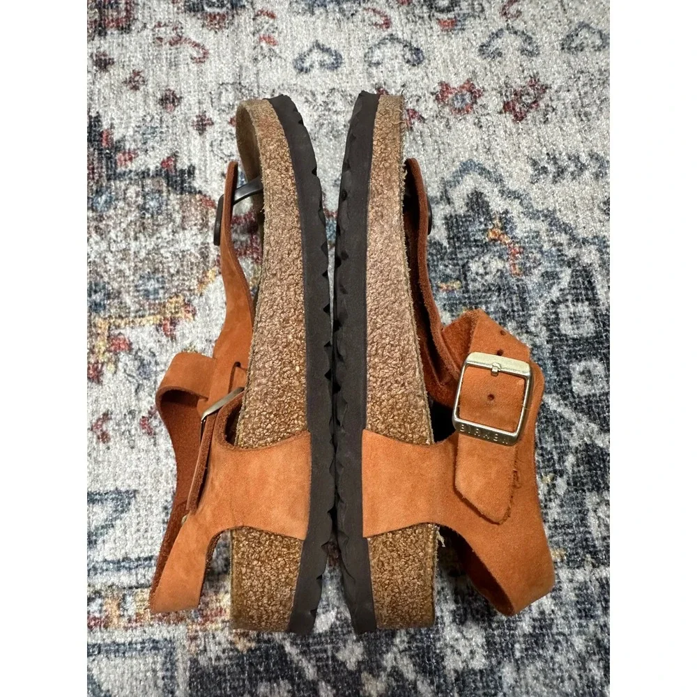 Birkenstock Kairo Backstrap Sandal Women 38 Orange‎ Suede Cork Footbed - Picture 4 of 5